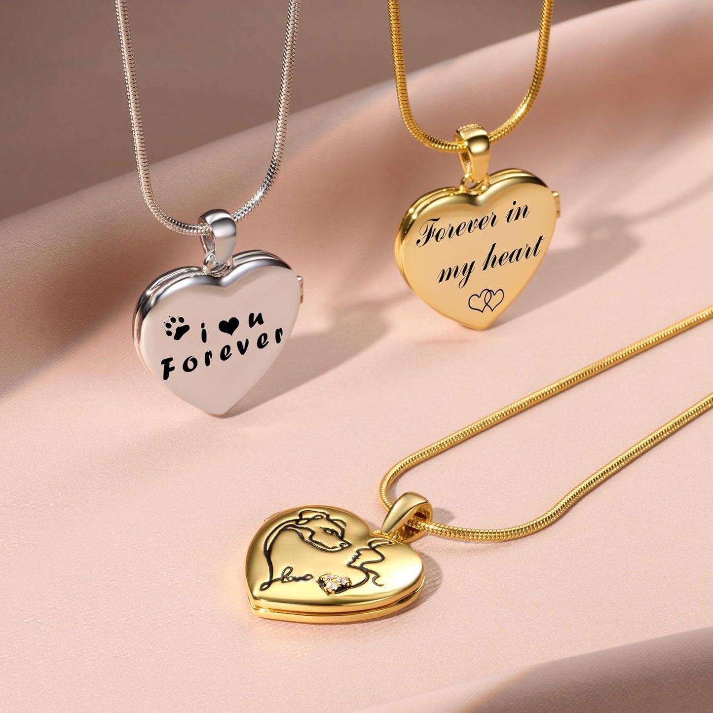 Fanery Sue Personalized Customized Pet Locket Necklace, Heart Lockets Picture Necklaces Dog Memorial Gifts Cat Sympathy for Women Men