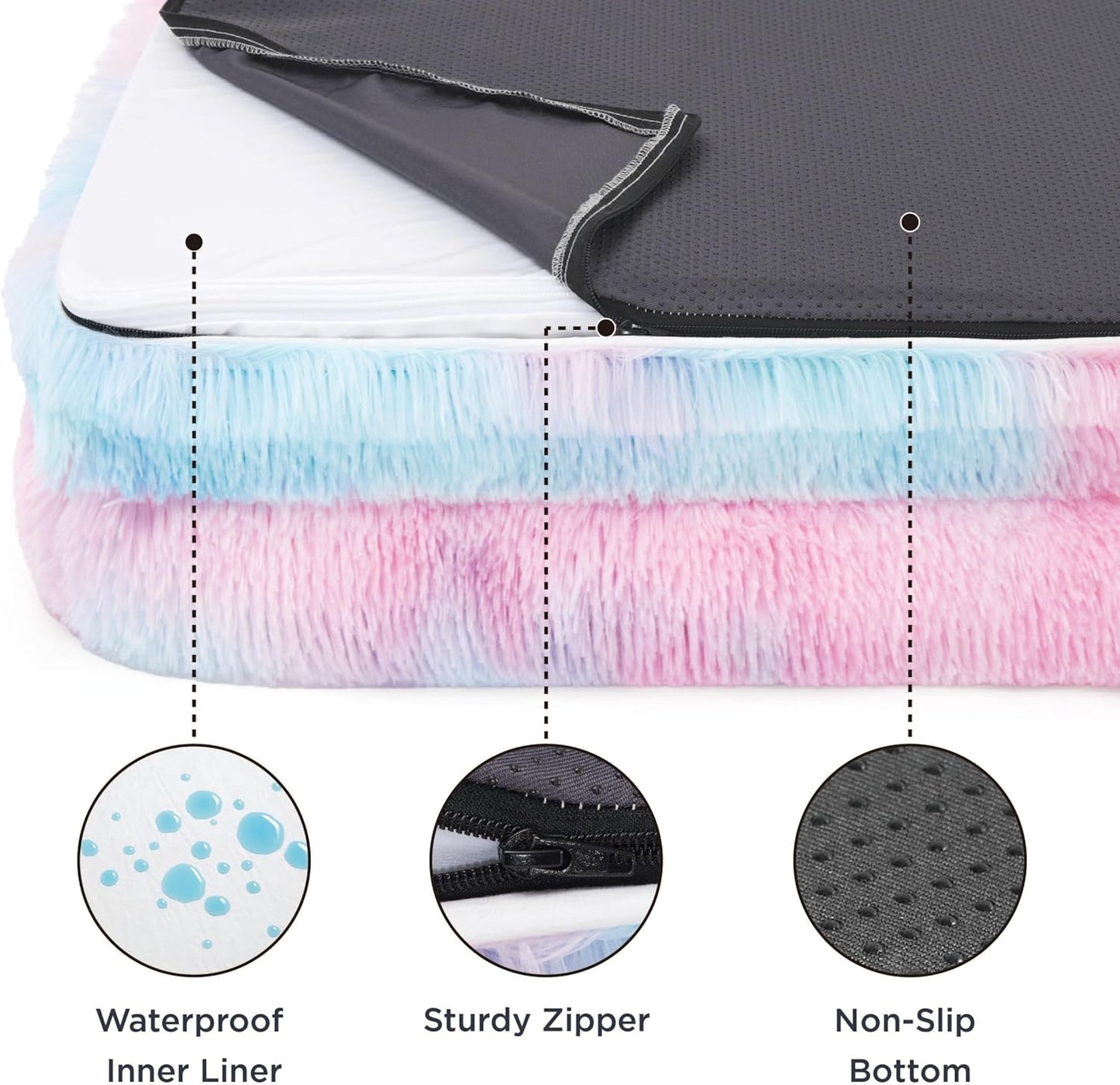 Bedsure XL Plus Orthopedic Dog Bed for Extra Large Dogs - Waterproof XLarge Dog Cat Bed, Comfort Couch Sofa with Washable Removable Cover, Pet Bed with Nonskid Bottom, Long Faux Fur-Multi Color, 48"