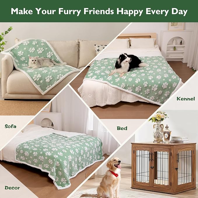 Waterproof Blanket for Dog Puppy Cat, Cute 3D Textured Paw Dog Blanket for Bed Couch Sofa, Soft Liquid Pee Proof Pet Furniture Protector, 30"x40", Green