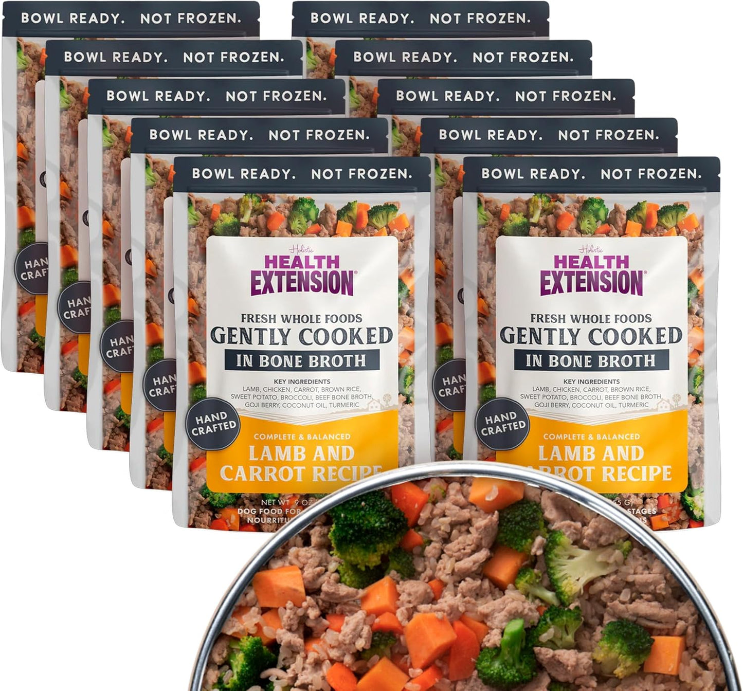 Health Extension Gently Cooked Lamb & Carrot Dog Food, Human-Grade & Shelf-Stable with Superfoods, Supports Digestion, Immunity, Skin & Coat, 9 oz Pouch (Pack of 10)