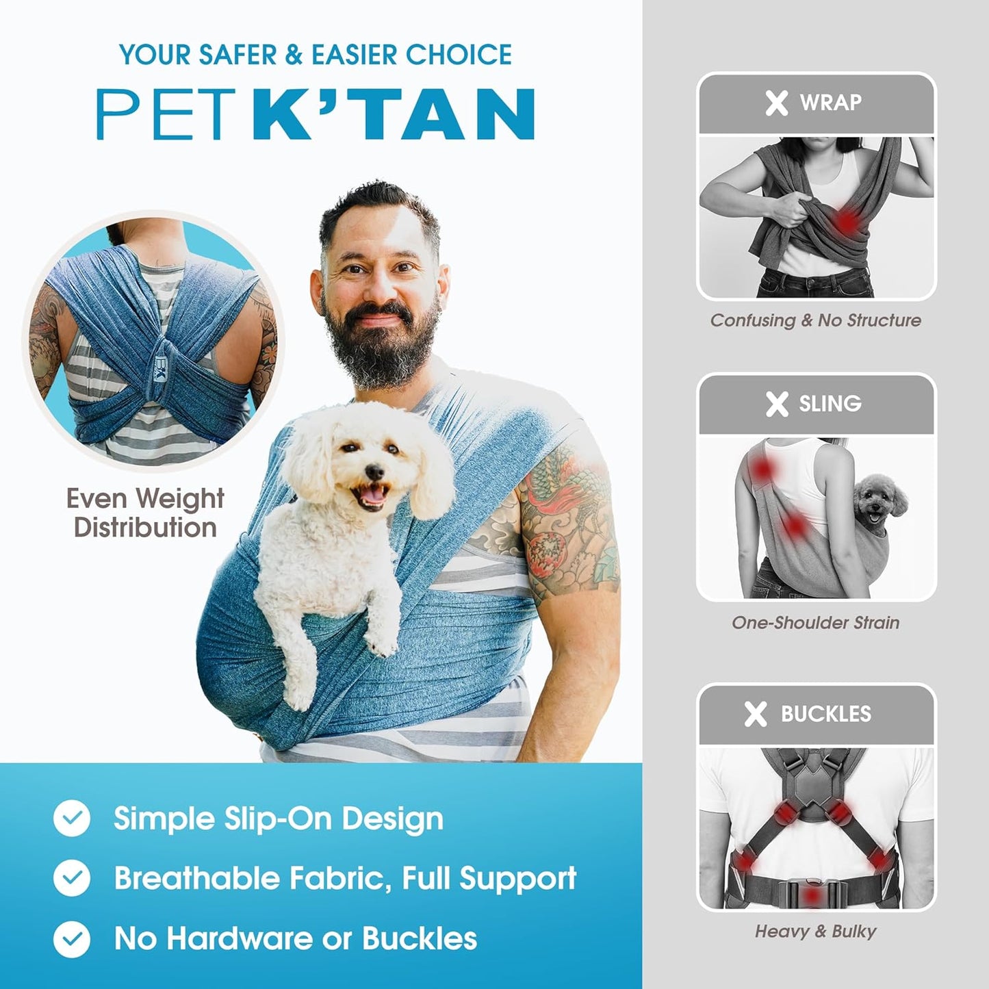 Pet K'tan Dog Sling Carrier: Hands Free for Small Dogs - #1 Pet Travel Accessory & Gift -Bond with New Puppy-Cats & Small Animals- Safe Durable Soft - Anti-Anxiety-Sized for the Human (see size chart)