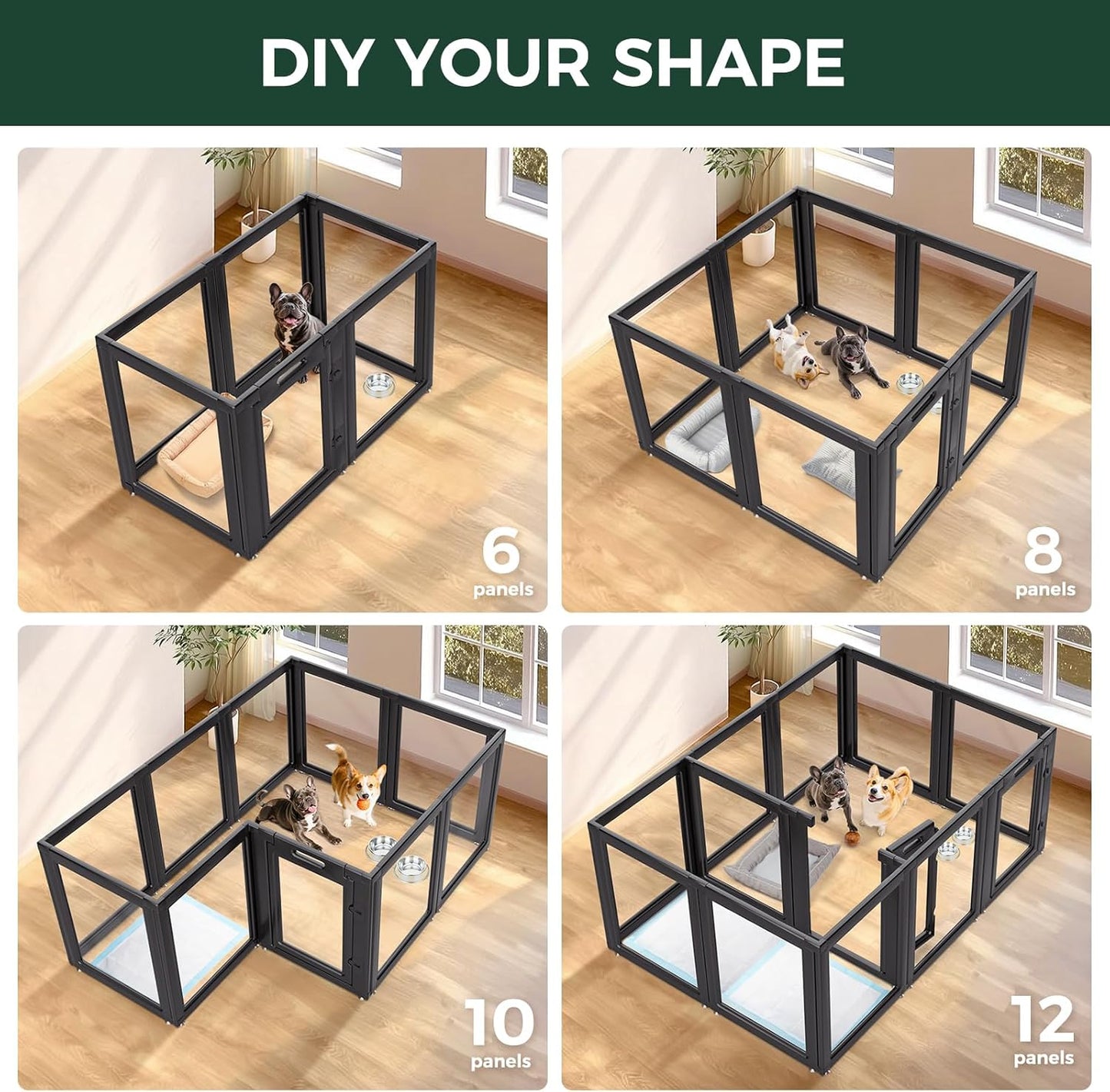 FXW AuraSpace Acrylic Indoor Dog Playpen for Small and Medium Dogs, 30 Inch, 6 Panels, Black