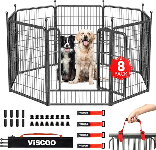 Dog Playpen Outdoor, 8 Panels 40" High Heavy Duty Metal Dog Pen, Pet Fence for Large/Medium/Small Dogs, with Doors Foldable Metal Dog playpen Exercise Pen for RV, Camping, Yard