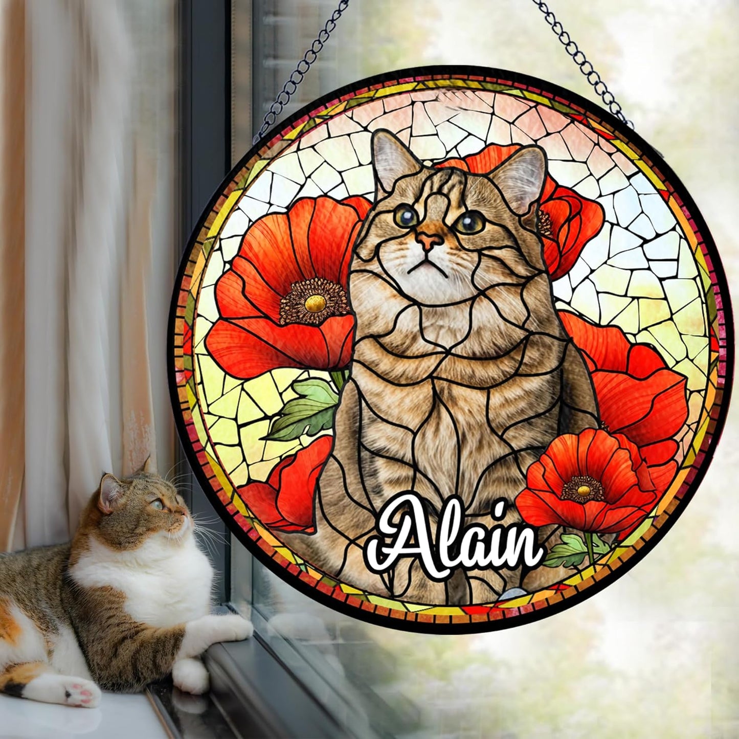 Lovely POD Personalized Cat Memorial Suncatcher Ornament, Suncatcher Stained Glass Windows for Pet, Sympathy Ornament Window Hanging Gift for Loss of Cat, Thoughtful Sympathy Gifts for Pet Day
