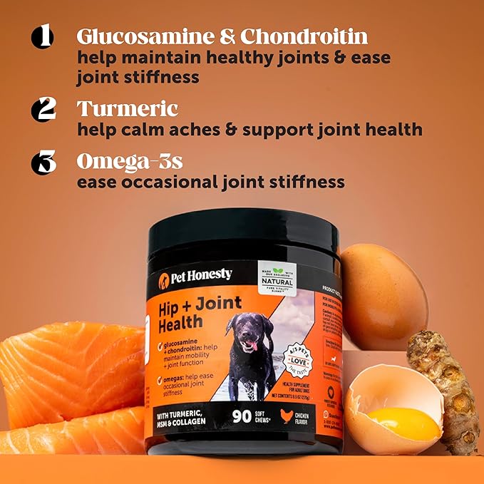 Hip & Joint Health - Glucosamine for Dogs Soft Chews, Joint Supplement for Dogs with Glucosamine Chondroitin, MSM, Turmeric, Joint Support + Mobility, May Reduce Occasional Discomfort (Chicken 90ct)