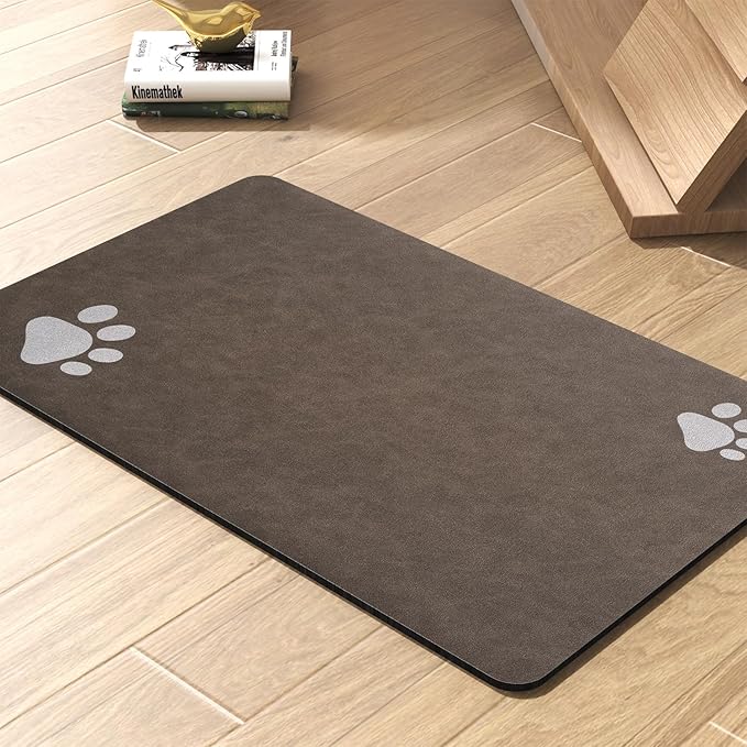 Pet Feeding Mat-Absorbent Dog Mat for Food and Water Bowl-No Stains Quick Dry Water Dispenser Mat-Dog Accessories Pet Supplies-Bowl for Messy Drinkers（Brown,23"x34"