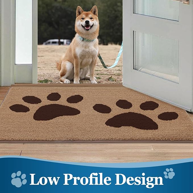 Buganda Dog Door Mat for Muddy Paws, Absorbent Dirt Trapper Washable Indoor Doormats, Non Slip Low-Profile Mud Mat for Dogs, Front Entrance Doormat for Inside Floor (70x24 Inches, Beige)