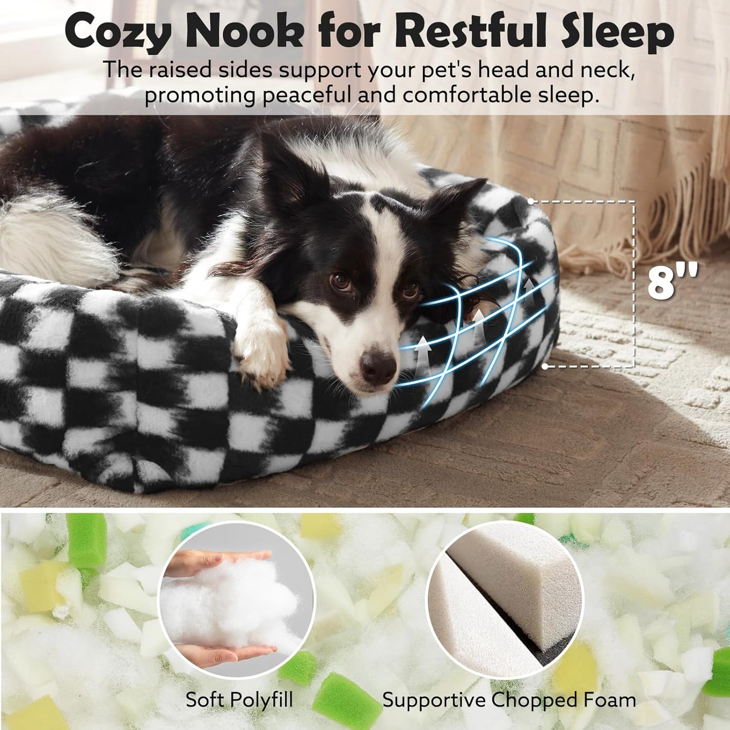 JOEJOY Large Dog Beds Large Sized Dog, Rectangle Washable Orthopedic Corduroy Fleece Pet Bed with Removable Zipper Cover, Cute Soft Calming Puppy Bed with Non Skid Bottom