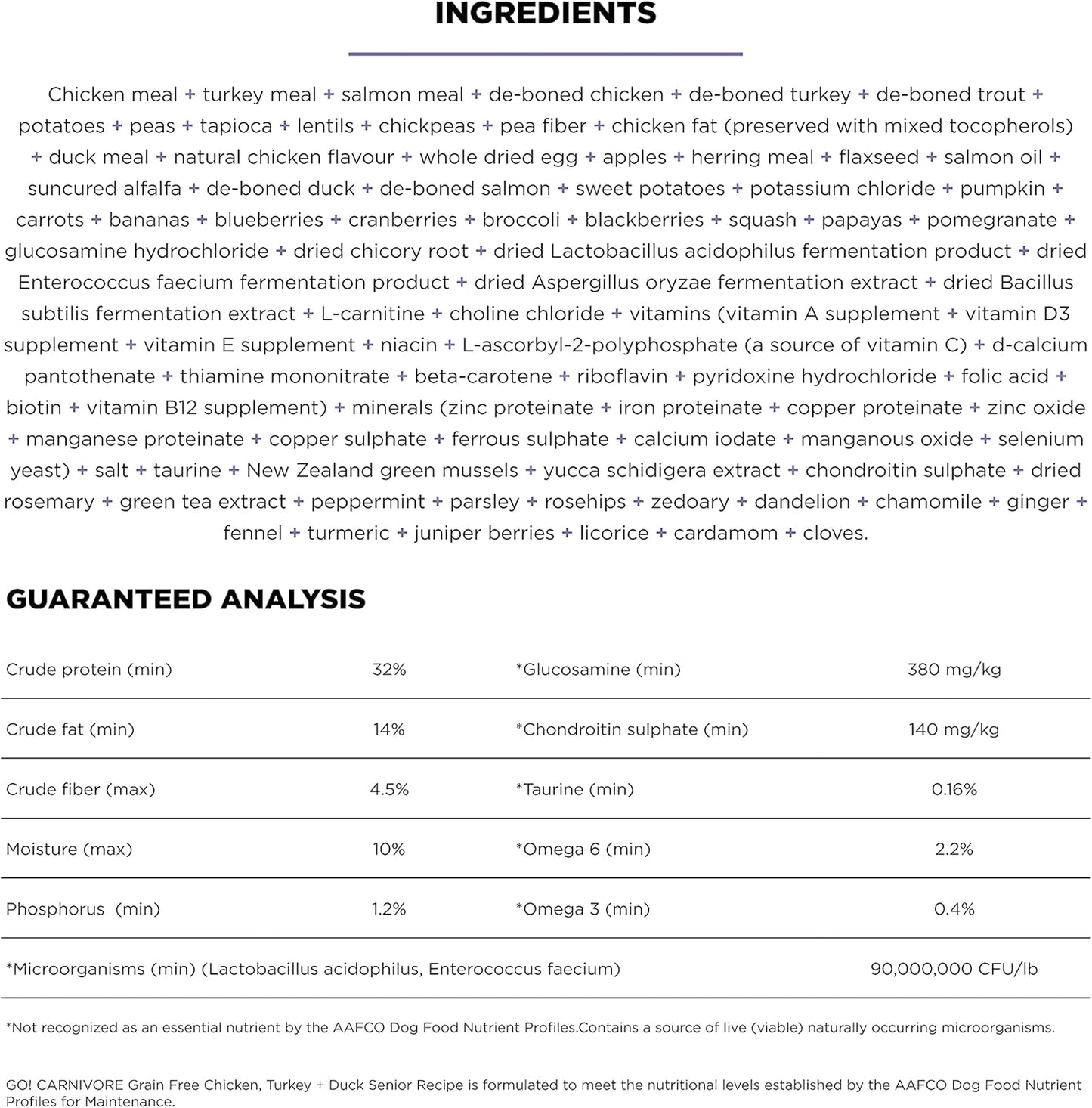 Go! Solutions Carnivore, Grain-Free, Protein Rich Dry Dog Food, Chicken, Turkey and Duck Senior Recipe, 12 lb Bag
