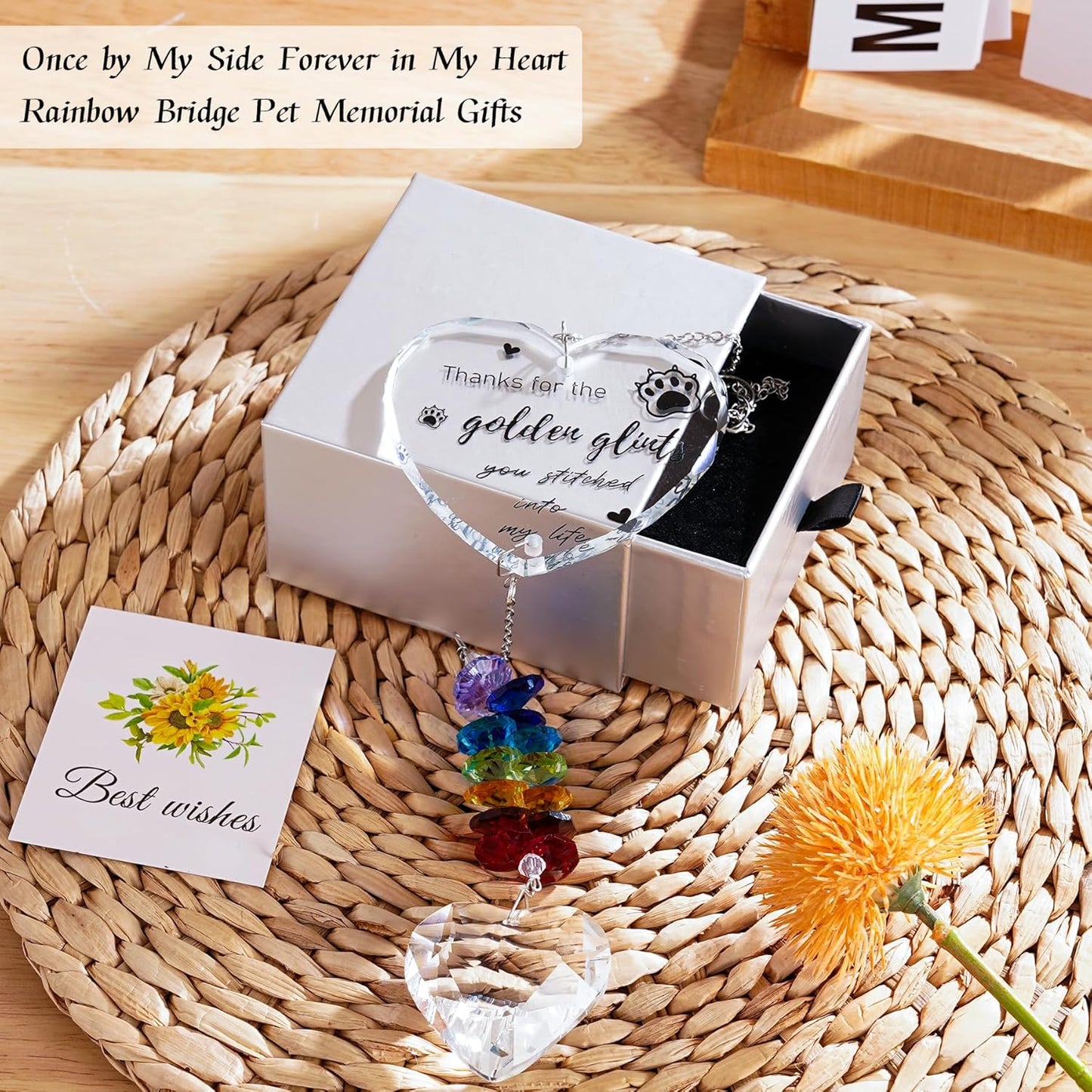 Dog Memorial Gifts for Loss of Dog, Pet Memorial Suncatcher, Pet Sympathy Gifts, Heart Shaped Suncatcher with Personalized Words, Remembrance Bereavement Gift for Loss of Dogs Cats