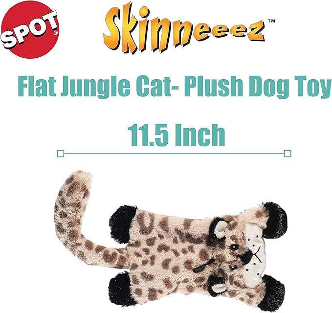 SPOT Skinneeez Flat Cat 11.5 Inch Stuffing-Free Plush Squeaky Dog Toy – Soft Interactive Toy for Mini and Small Dogs – Mess-Free Play for Light Chewers – Assorted Styles