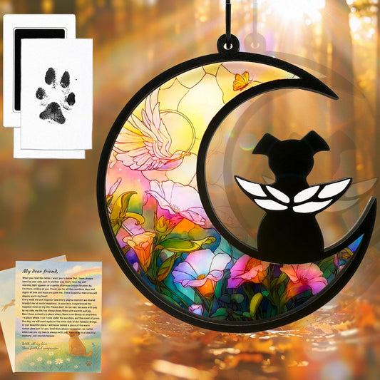 Dog Memorial Gift for Loss of Dog – DIY Angel Memorial Suncatcher & Paw Print Kit for Dogs with Sympathy Card | Pet Memorial Keepsake(Angel Garden)