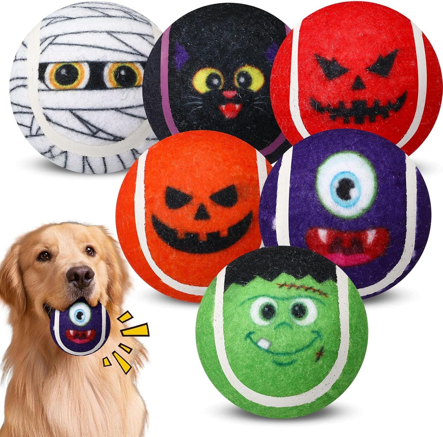 Civaner 6 Pcs Halloween Dog Toys Bulk, 2.5 Inch Squeaky Tennis Balls for Small Medium Large Dogs Pets Puppy Chew Teething Toy Interactive Training Gifts Xmas Stocking Stuffers