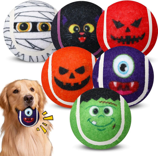 Civaner 6 Pcs Halloween Dog Toys Bulk, 2.5 Inch Squeaky Tennis Balls for Small Medium Large Dogs Pets Puppy Chew Teething Toy Interactive Training Gifts Xmas Stocking Stuffers