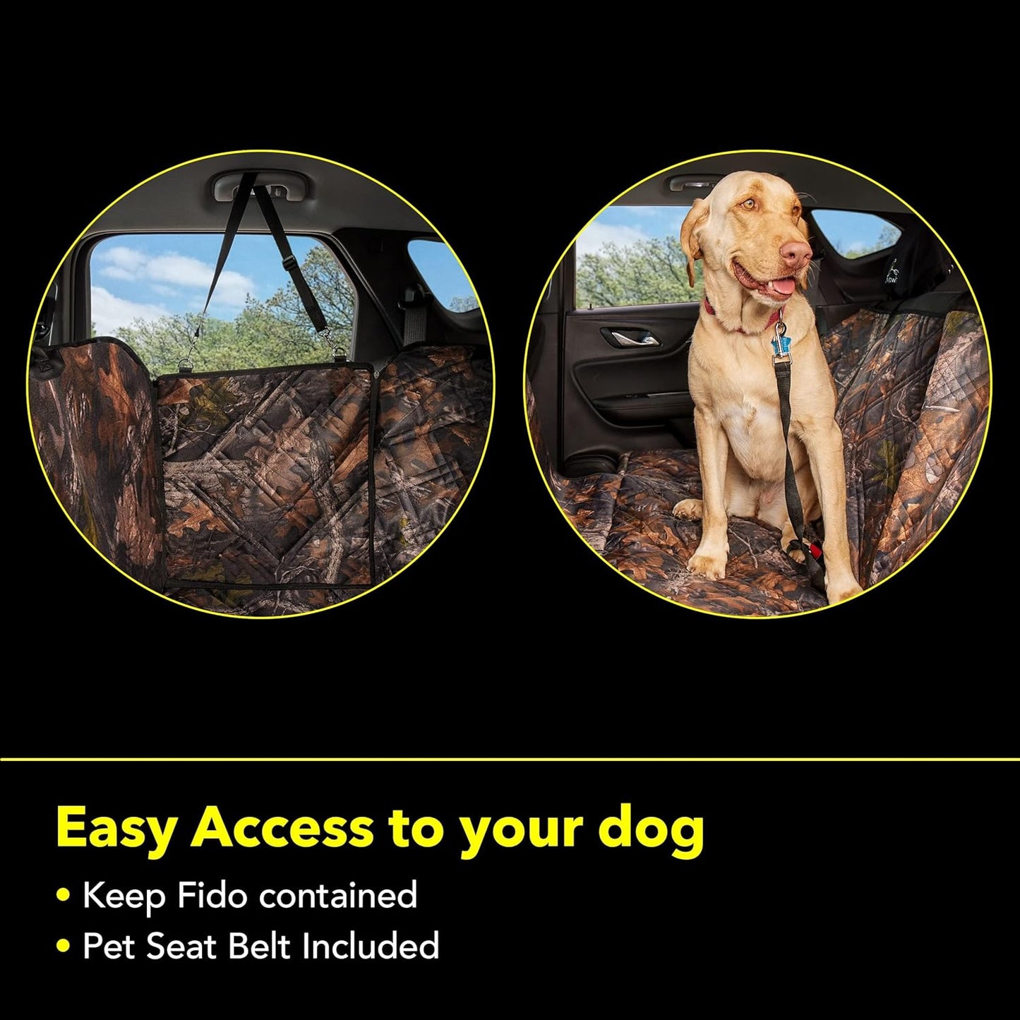 Meadowlark | Premium Hammock Dog Car Seat Cover for Back Seat, Seat Protector, Non-Slip, Dog Stuff, Anti Shock, Water Repellant, Pets, w/Seat Belt, 2 Headrest Covers | L