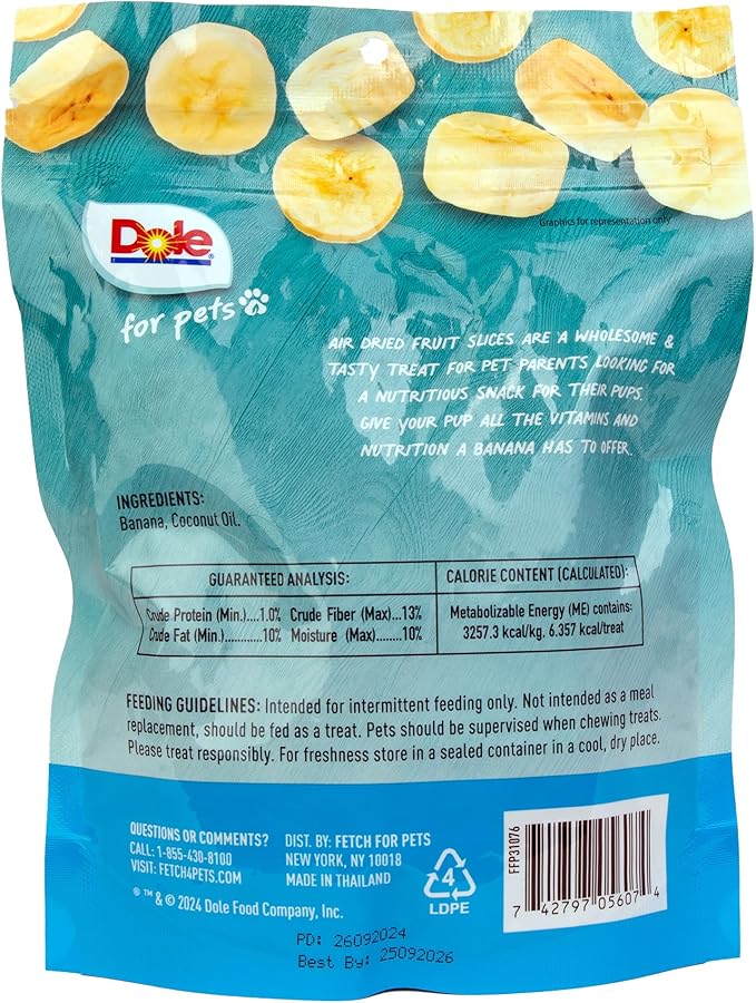 Dole for Pets Air Dried Banana Dog Treats, 6oz |Made with Real Banana, Single Ingredient, Limited Ingredient Dog Treats, No Wheat, Corn, Soy, Artificial Flavors, Colors, or Preservatives