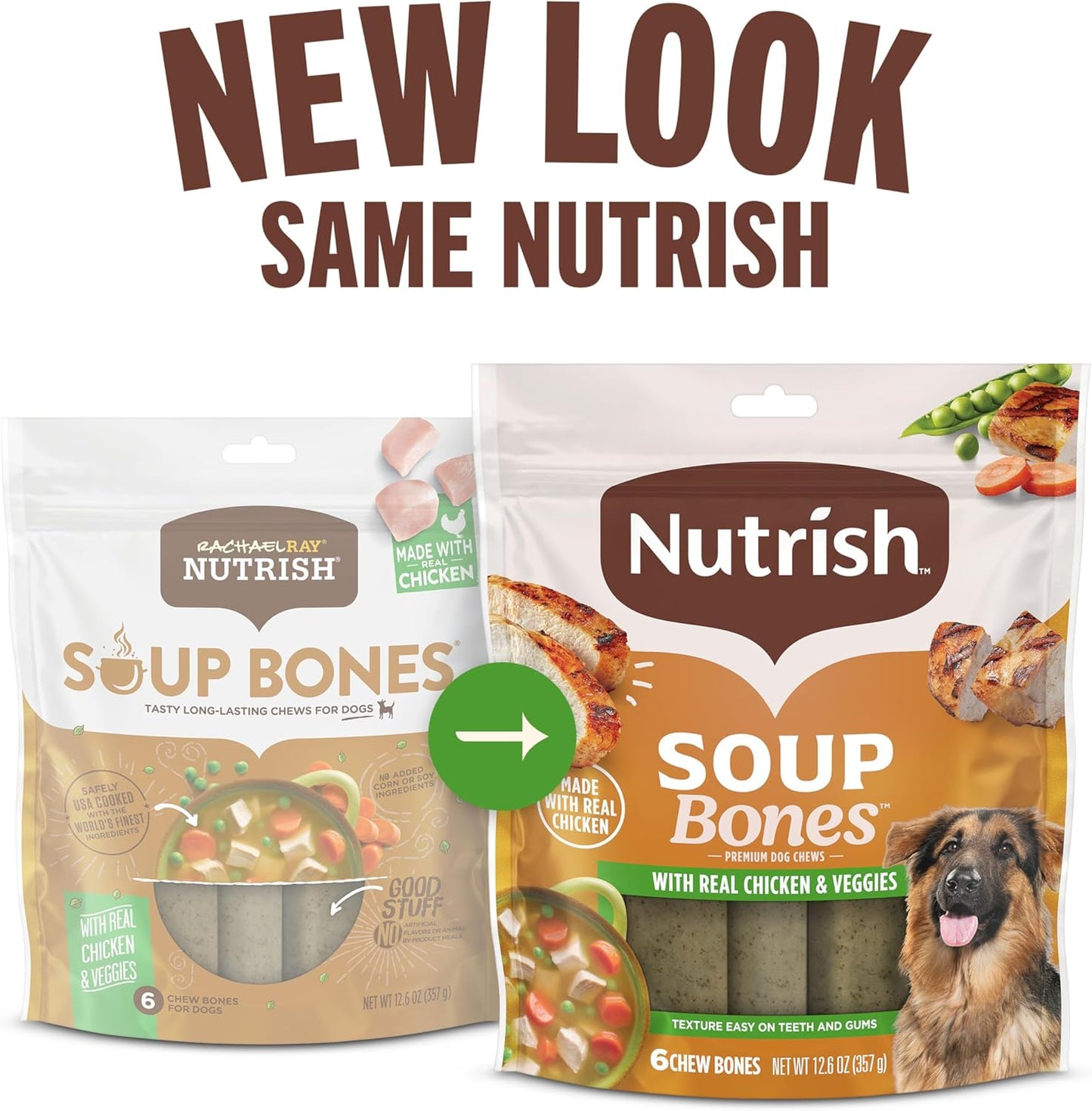 Nutrish Soup Bones Premium Dog Chews with Real Chicken and Veggies, 11 Chews, Packaging May Vary (Rachael Ray)
