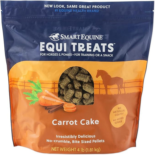 SmartEquine Equi Treats | Made with Beet Pulp & Alfalfa | High-Fiber Horse Treats | Low ESC & Starch | Bite-Sized | No Added Sugar | Carrot Cake Flavor Cookies for Horses | 4 lb Bag