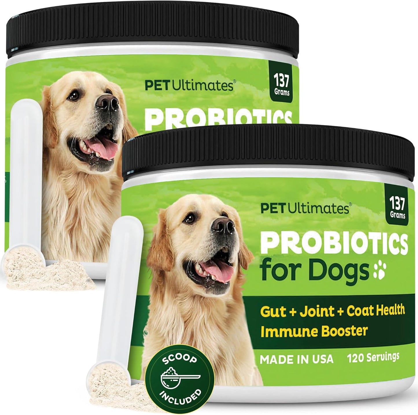 Pet Ultimates Probiotics for Dogs – 22-Species Dog Probiotics for Digestive Support & Antibiotics Recovery – Skin and Coat Supplement, Enhances Vitality – Dog Health Supplies (2 Pack)
