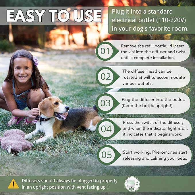 Dog Calming Diffuser Kit, Pet Pheromone Plug-in Set (2 Diffusers + 6 Refill 48ml) for Anxiety Relief, Reduces Barking, Aggression, Destructive Behavior, Fireworks Fear, 180 Days (Safe Formula)