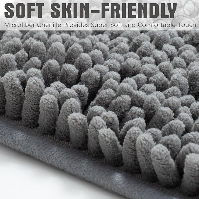 EXPAWLORER Dog Door Mat for Muddy Paws - Highly Absorbent Microfiber Rug, Soft Chenille Runner Indoor Outdoor Floor, Non-Slip Large Pet Paw Cleaning Washable Mud Mat for Bathroom, Grey