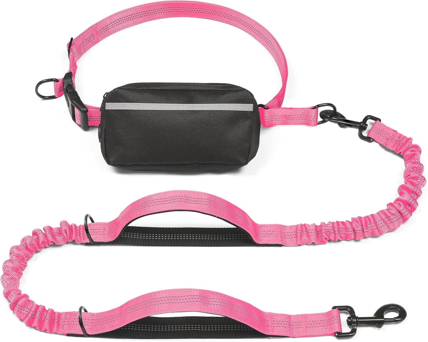 iYoShop Hands Free Dog Leash with Zipper Pouch, Dual Padded Handles and Durable Bungee for Walking, Jogging and Running Your Dog (Large, 25-120 lbs, Pink)