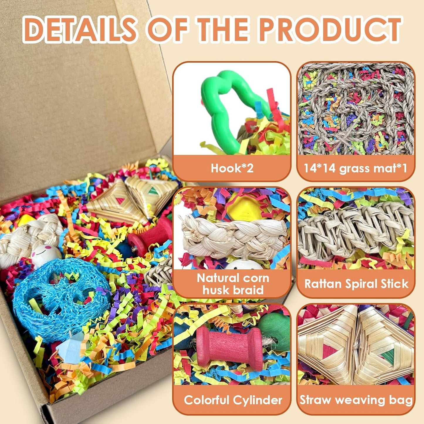 Bird Toys For Cockatiels, Tyotrbs Bird Toys For Conures Parakeet Toy BirdsToy For Parrots Birds Foraging Toy ParrotToys BirdCage Accessories Lovebird Cage Accessories for Small Birds