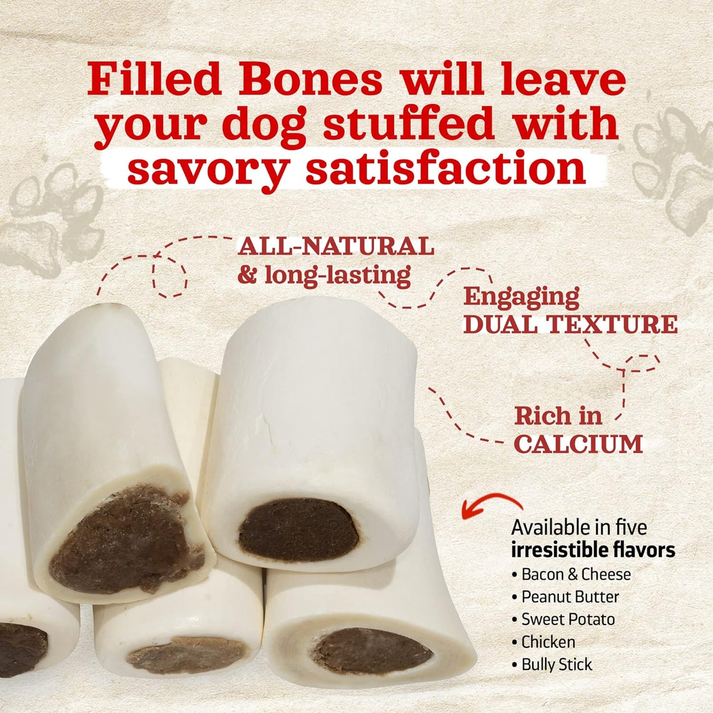 Natural Farm Peanut Butter Filled Bones (3-4 Inch, 6 Count), Limited Ingredient, Natural Stuffed Dental Dog Bone Treats for Dogs, Made with Real Beef