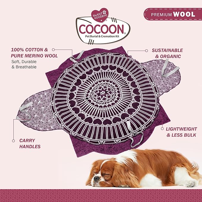 Cocoon® - Eco-Friendly Pet Burial & Cremation Ceremony Kit (Premium Wool) - Casket for Dogs and Cats (Choose Size & Color) (XL, Magenta)