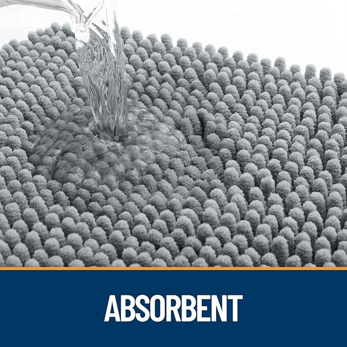 OLANLY Door Mat for Muddy Dog Paws 48x30, Absorbent Chenille Mud Doormat with Paw Print Design, Non-Slip Washable Doormat for Indoor Entryway, Quick-Dry Pet Bed Mats for Dirty Dogs, Grey and White