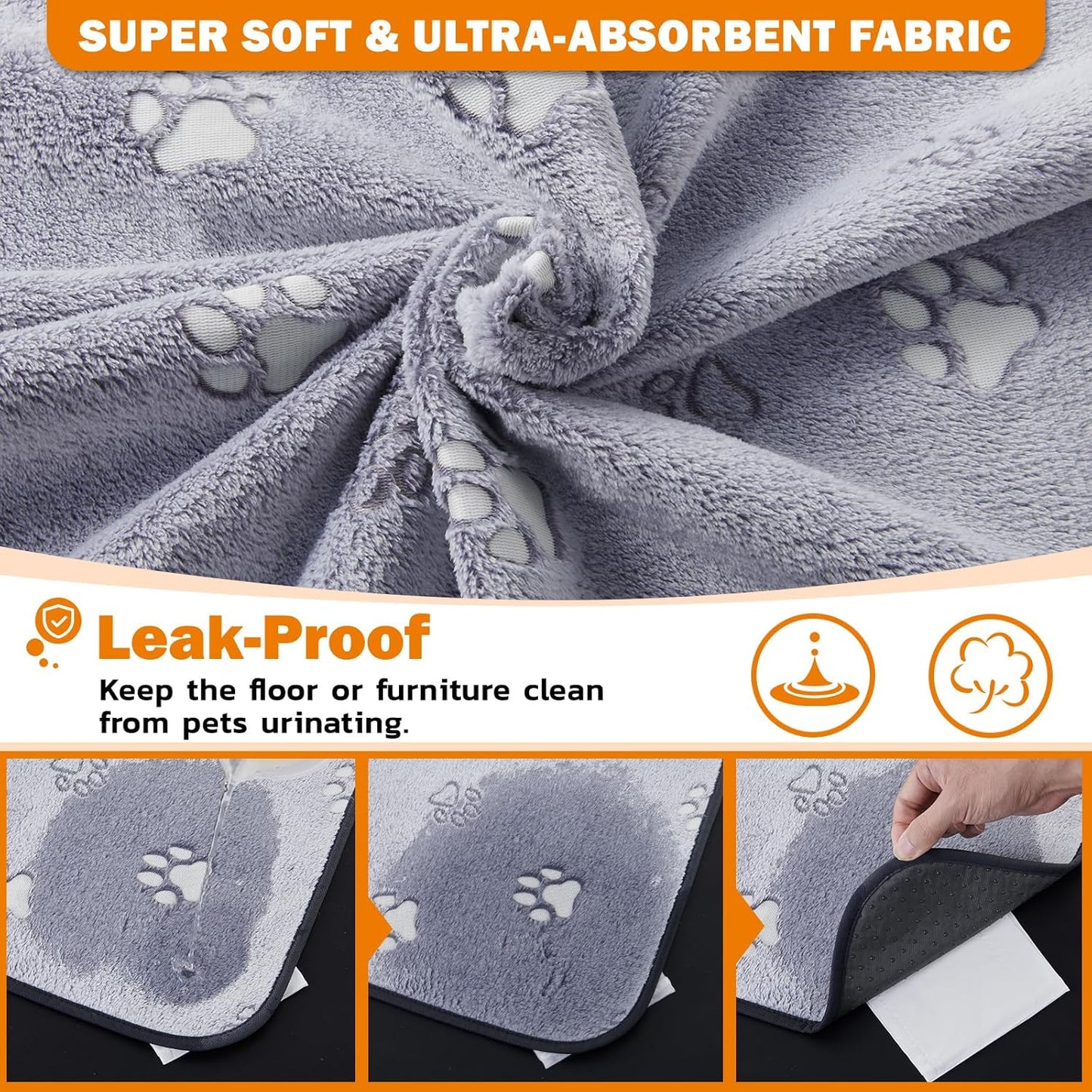 LOOBANI Washable Pee Pads for Dogs, Reusable Pee Pads for Dog Mat Puppy Pads Training Pads Non Slip Whelping Pad for Dog Playpen, Crate, Car, Grey 2 Pack 48 x 48 in