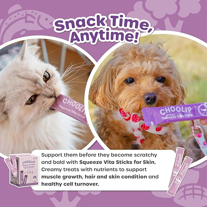 Grab & Go Squeeze Vita Stick Lickable Treats for Dogs & Cats. 49 Coat Support Sticks with Essential multivitamins. Soft and Tasty Paste for All Life Stages, Supporting Coat Health