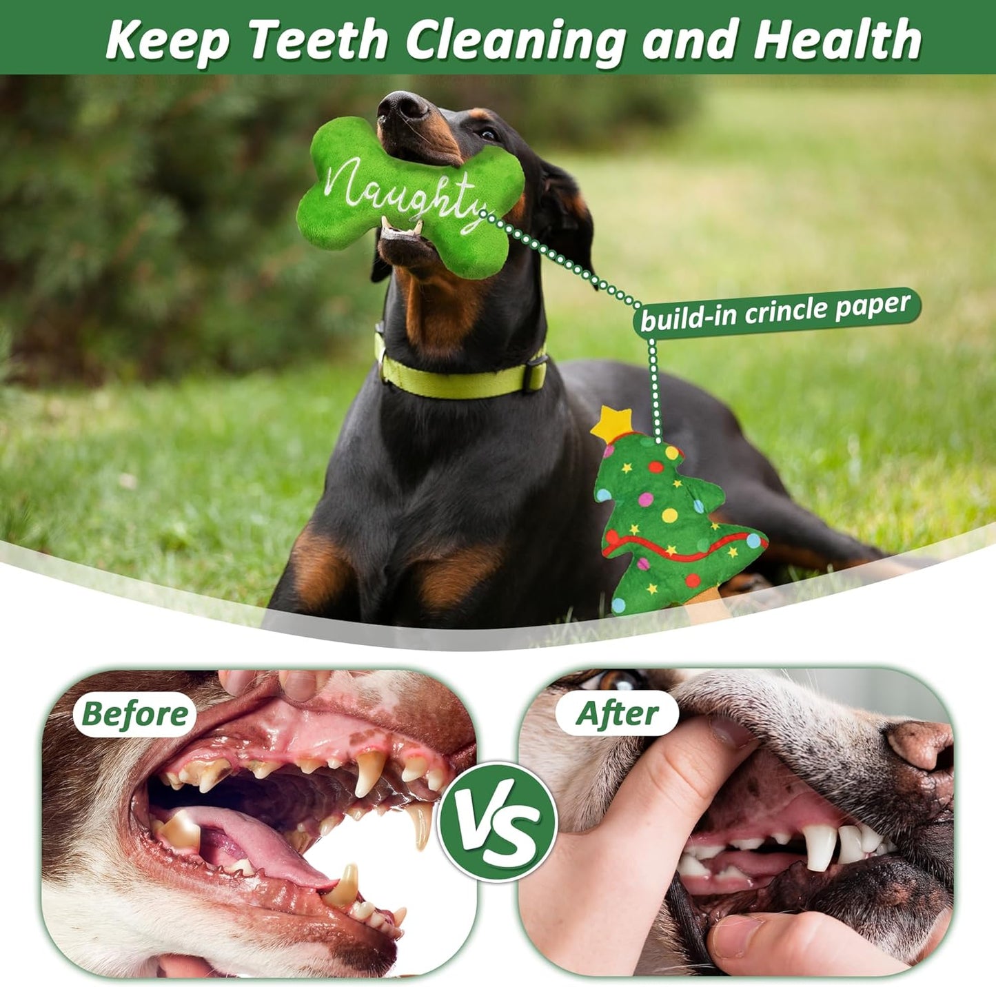 Christmas Dog Toys, 4pcs Stuffed Dog Squeaky Toys for Teething and Chewing, Tough Xmas Gift Toy Bundle Santa Toys for Small Large Dogs Puppy