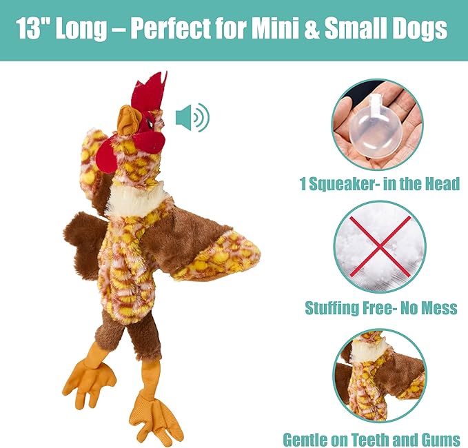 SPOT Skinneeez Chicken 13 Inch Stuffing-Free Plush Squeaky Dog Toy – Soft Interactive Chew Toy for Small and Medium Dogs – Mess-Free Play for Light & Moderate Chewers