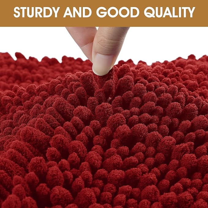 Dog Door Mats for Muddy Paws, Chenille Absorbent Door Mats, Non Slip Heavy Mud Mat for Dogs, Soft Indoor Door Mat for Entryway, Mud Paws, Inside Floor,36" X 24", Red