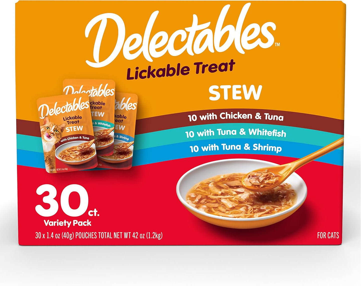 Hartz Delectables Stew Lickable Wet Cat Treats for Adult & Senior Cats, Variety Pack, 30 Count