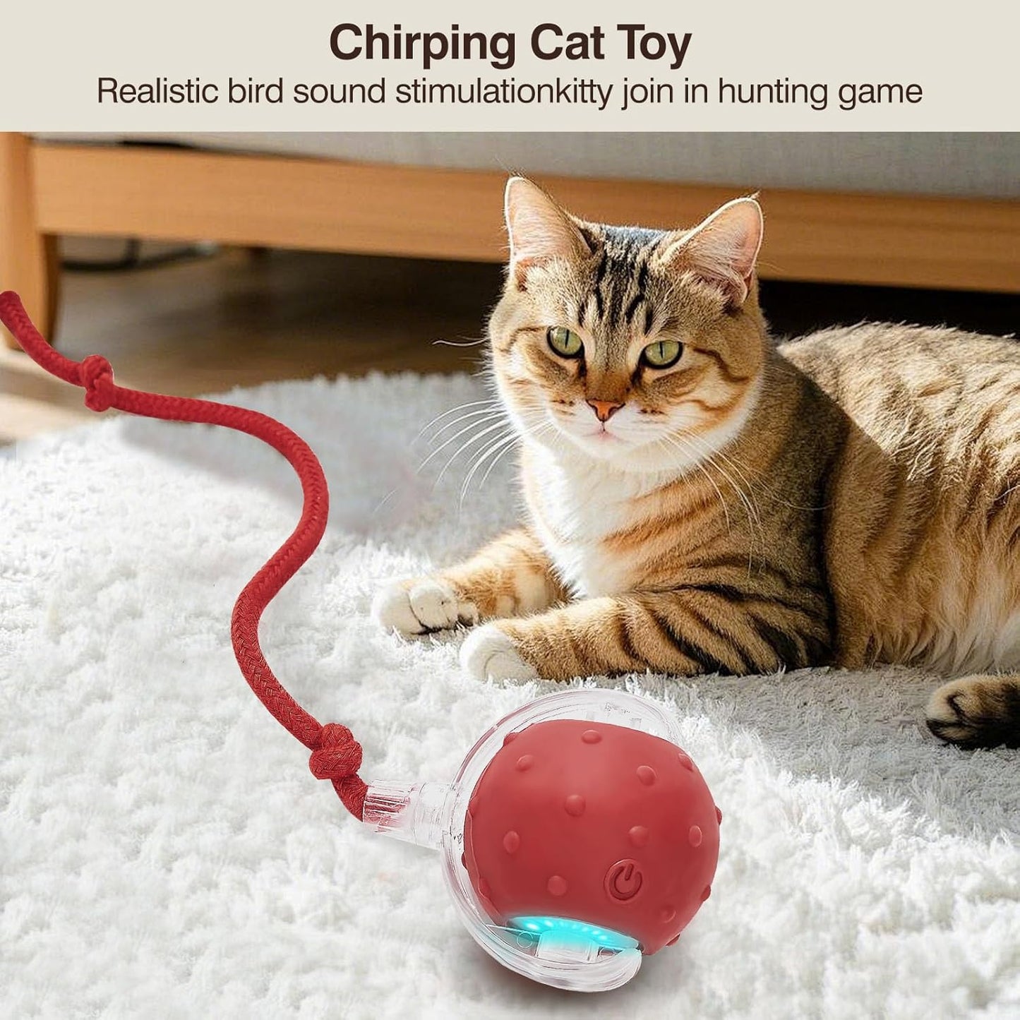 Electric Interactive Cat Toy Ball - Automatic Rolling Silicone Cat Toys for Indoor Cats, Durable Chew-Proof Motorized Kitty Ball with LED Light, Fun Exercise Toys for Bored Kittens（red）