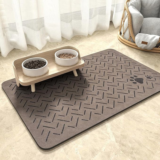 MontVoo-Absorbent Pet Feeding Mat-No Stains Quick Dry Dog Mat for Food and Water Bowl-Rubber Backing Dispenser Mat Accessories Supplies-Dog Bowl Messy Drinkers,Brown