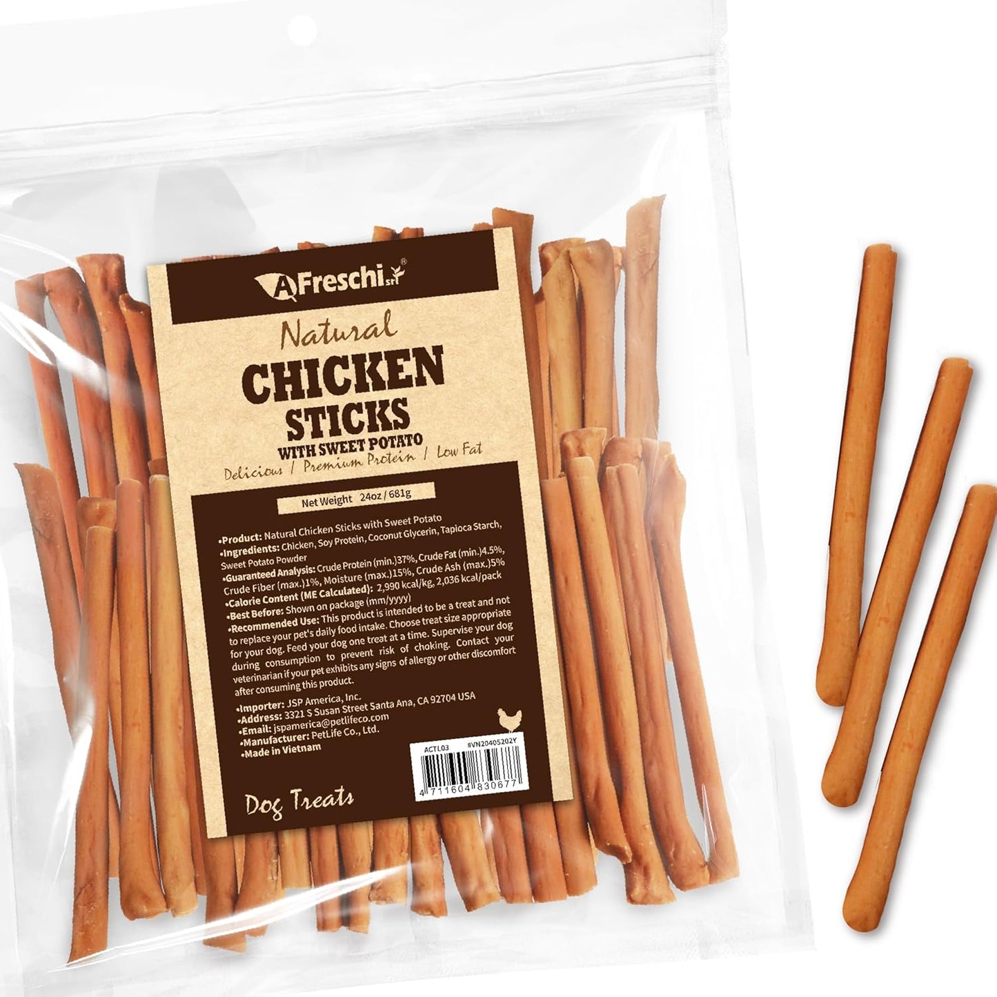AFreschi Natural Chicken Sticks (Mini) 24 oz, All Natural, Grain-Free, High-Protein, Healthy & Easily Digestible, Soft Texture