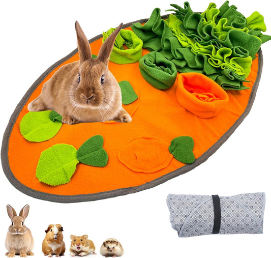 HERCOCCI 30" x 16" Large Rabbit Foraging Mat Toys with Fixing Handle, Washable Polar Fleece Feeding Mat Fun Game Interaction Treat Dispenser for Rabbit Bunny Guinea Pigs Chinchillas Ferrets