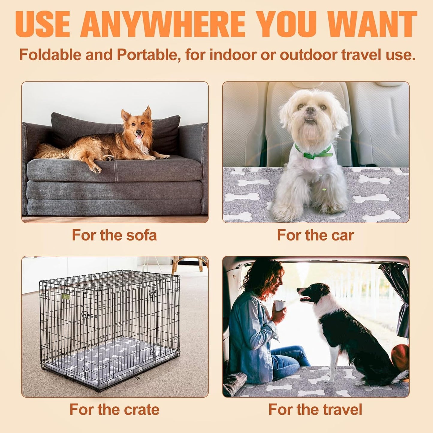 BEAUTYZOO Dog Bed Crate Pad 48 x 30 inch, Washable Dog Crate Mat for XX-Large Sized Dogs, Anti-Slip Pet Crate Bed Kennel Pad, Durable Cozy Puppy Sleeping Mat Rectangle Mattress, Bone