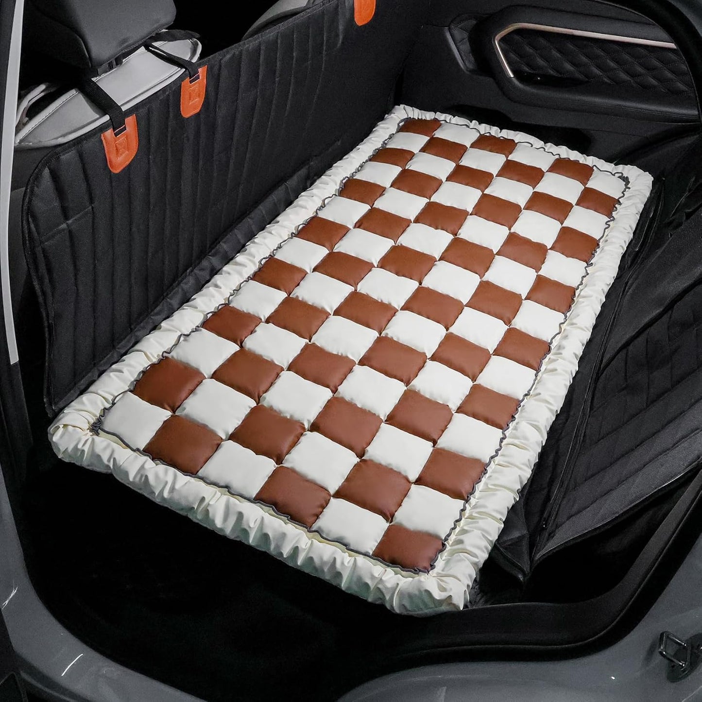 Dog Bed Mat for Car Back Seat，Waterproof Backseat Pet Bed Pad，Non-Slip Dog Car Seat Cover，Leather Pet Cushion Fit for Backseat Extenders and Trucks SUV (Brown, 24.8x54 inch)