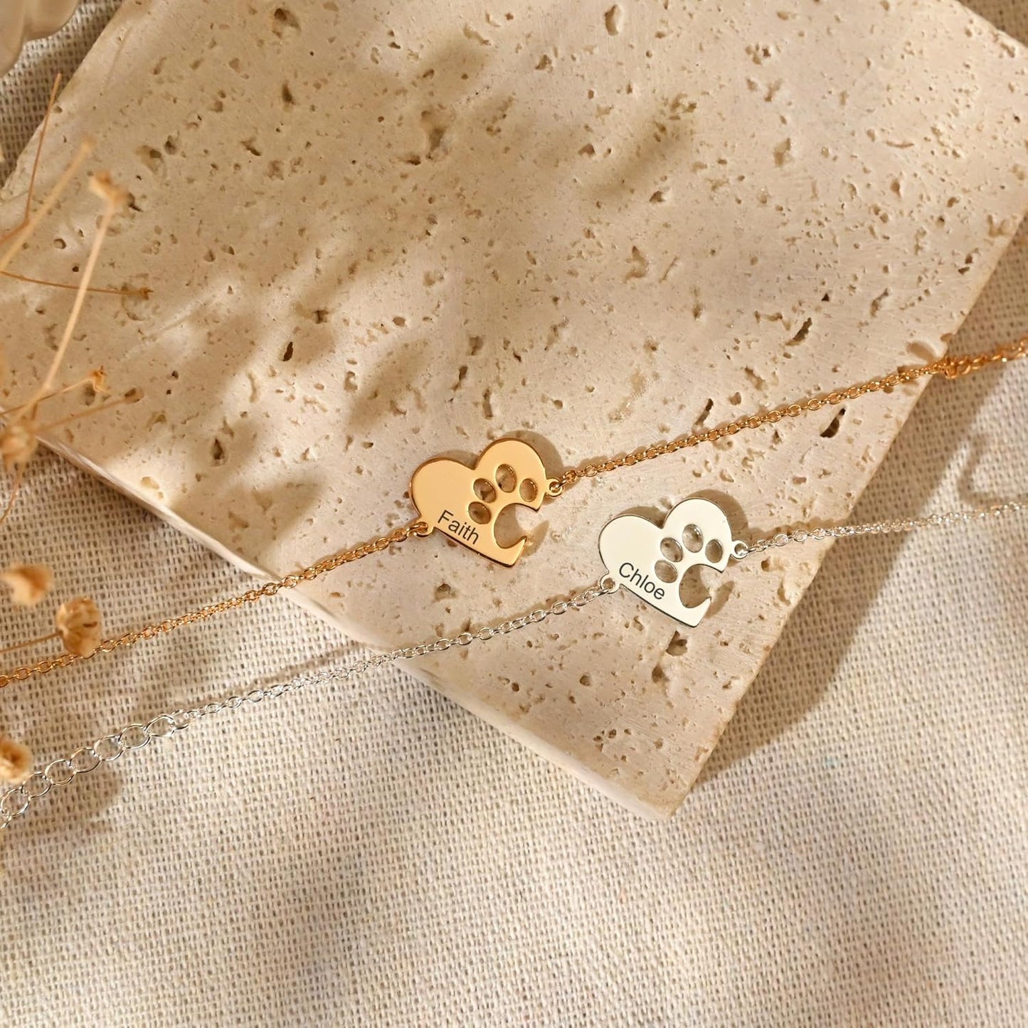 Personalized Pet Name Bracelet Dog/Cat Paw Bracelet Animal Friendly Jewelry Custom Pet Lover Gift Photo Projection Bracelet for Women Mom