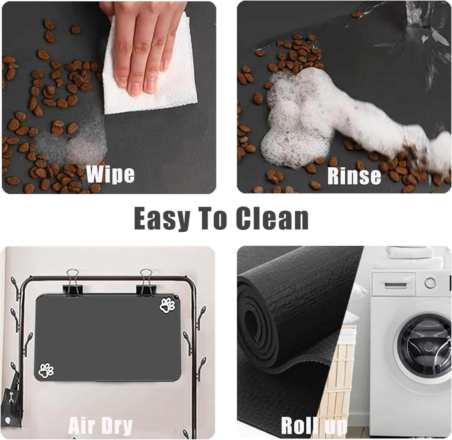 Large Pet Feeding Mat,Super Absorbent Pet Mat,Quick Dry Cat & Dog Water Dispenser Mat,No Stains Non Skid Pet Food Mat for Food and Water Bowl,Easy to Clean Pet Placemats(36" x 24" Dark Grey)