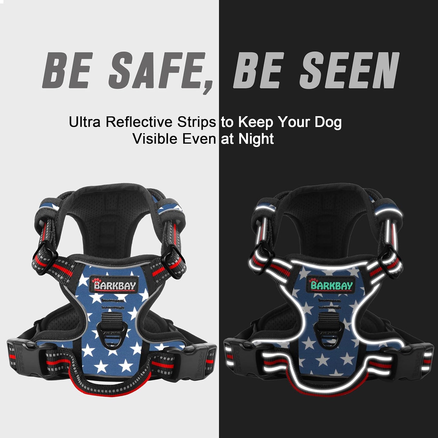 BARKBAY No Pull Dog Harness Front Clip Heavy Duty Reflective Easy Control Handle for Large Dog Walking(Star,XS)