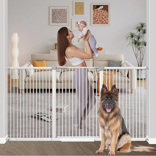 40.55" Extra Tall Baby Gate for Stairs-71.3"-76.7" Wide 1.37" Ultra Narrow Spacing Extra Wide Pet Cat Gate Dog Gate-Auto-Close Pressure Mounted Dog Door for Pets and Kids,White