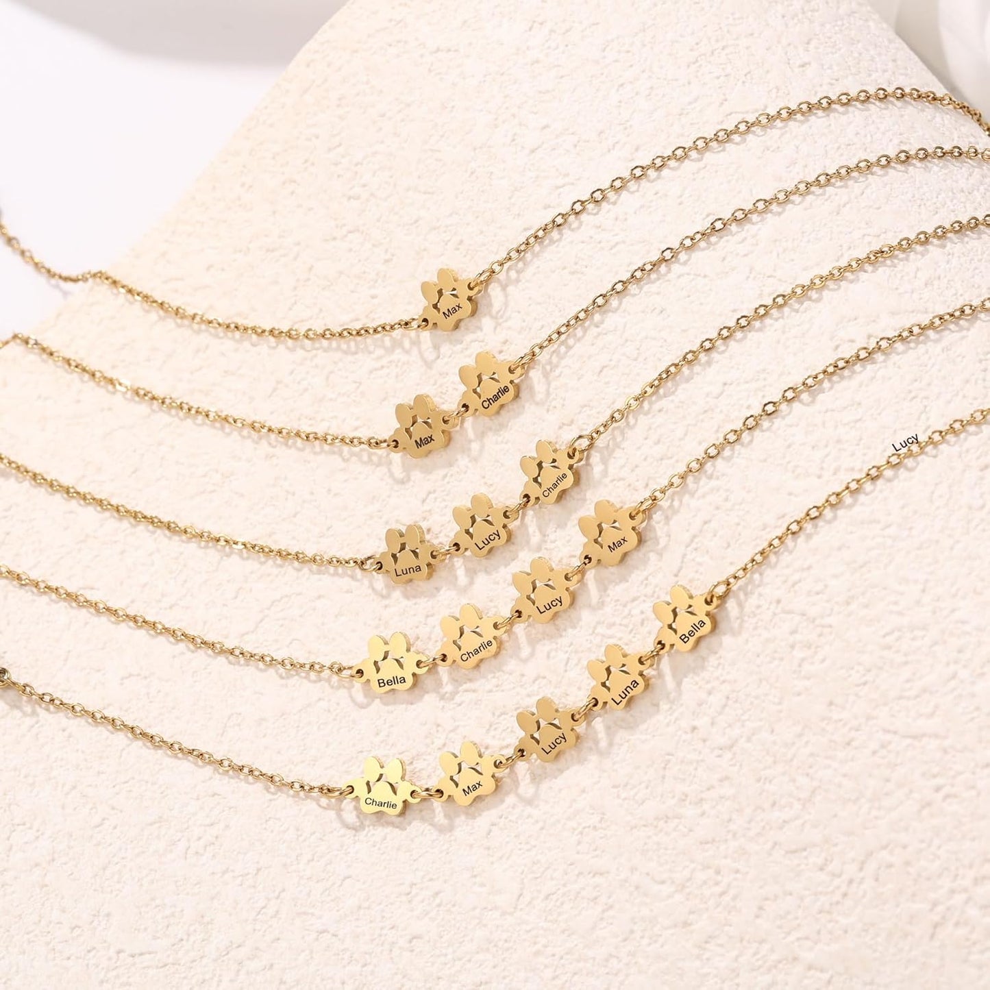 MeMeDIY Personalized Paw Print Bracelet for Women Engraved 1-5 Names Dog Cat Pet Paw Bracelet Adjustable Chain Dog Jewelry Memorial Gifts for Pet Lovers