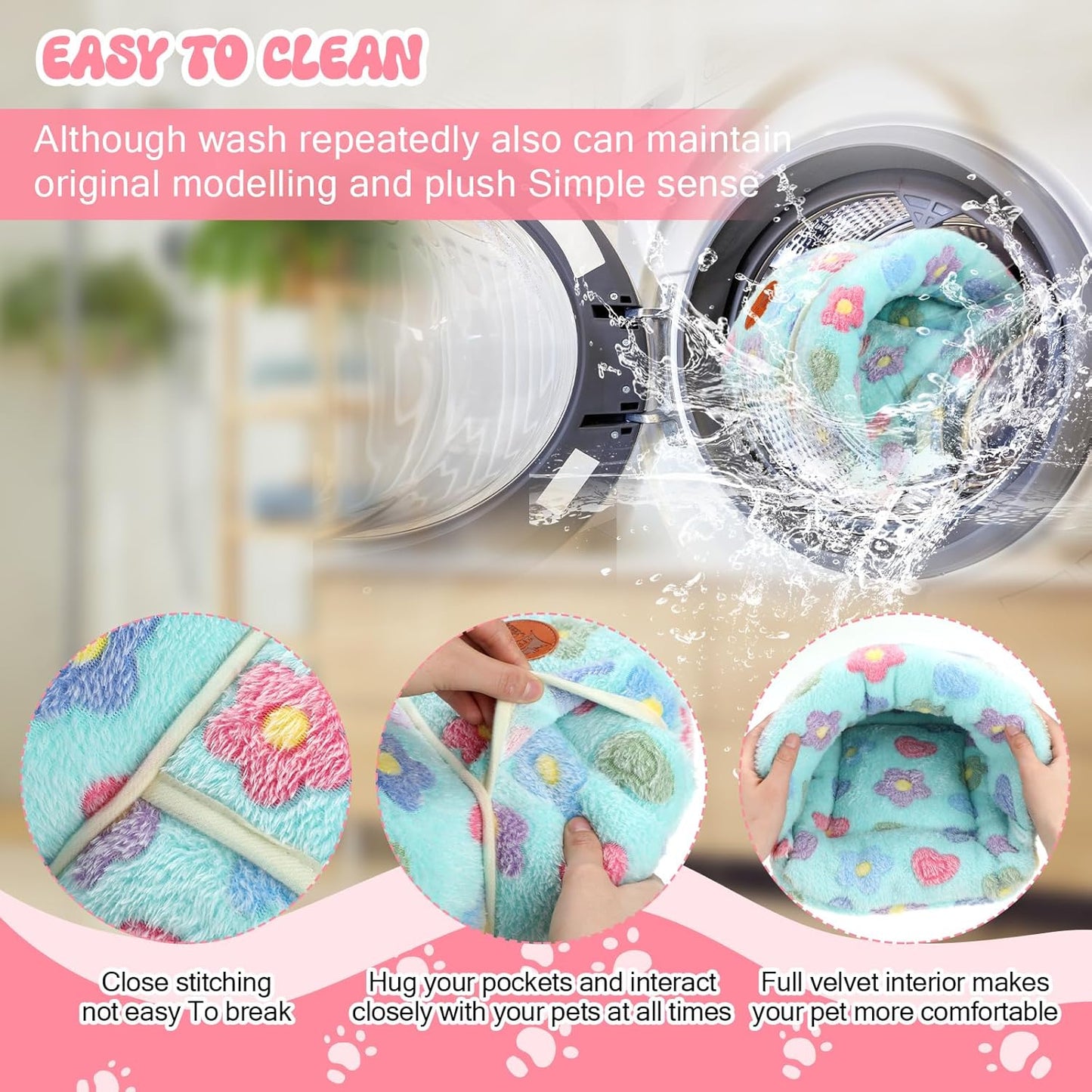 Wenqik 2 Pcs Guinea Pig Hideouts Washable Bunny Bedding Cuddle Warm Small Pet Sack Supplies Portable Pet Carrier Cage Nest Guinea Pig Accessories for Cage(Green, Pink,Flowers)