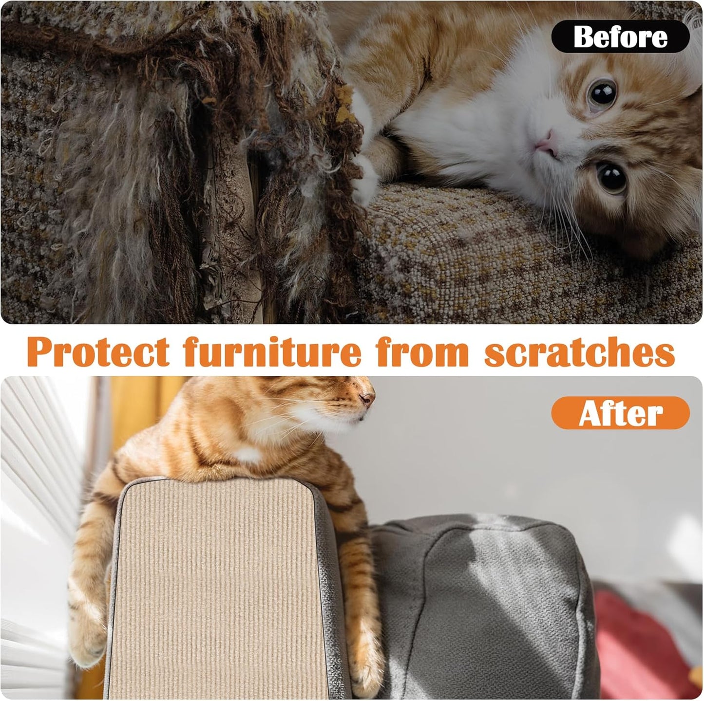 Cat Scratching Protectors for Furniture - 40" x 15.8" Trimmable Self-Adhesive Cats Claws Scratch Pads, DIY Climbing Couch Protector for Scratch Post Cat Tree Replacement Indoor (Khaki)
