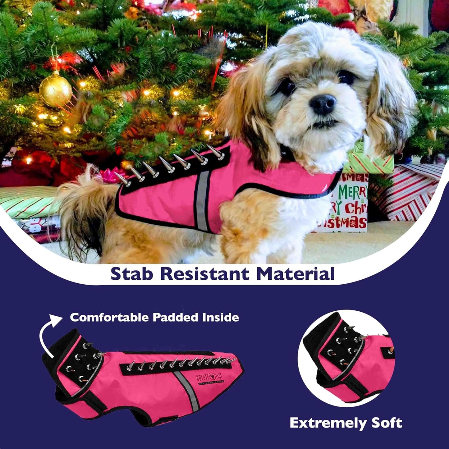 CoyoteVest SpikeVest Dog Harness Vest for Small Dogs, Reflective Dog Vest with Spikes to Shield Your pet from Coyotes, Raptor and Animal Attacks, Anti Hawk Vest, Made in USA (M-Pink)